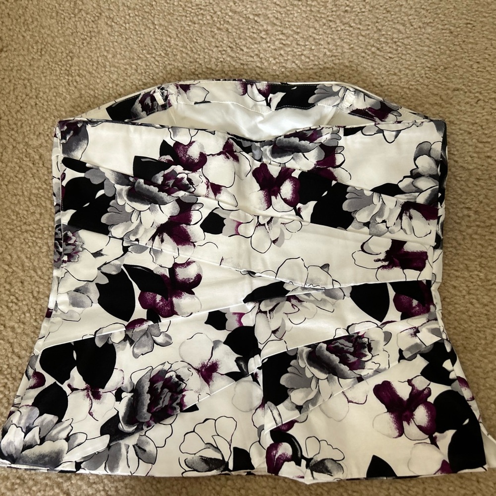 White House Black Market Floral Strapless Top - Black and Purple